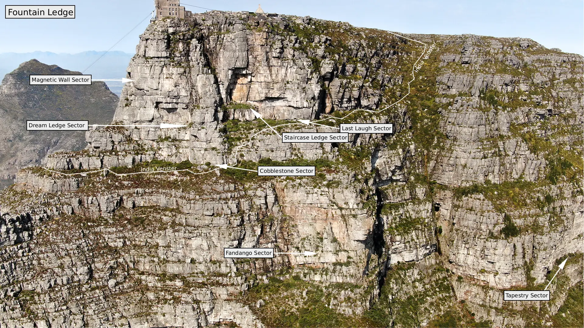 Rock Climbing Sectors on Fountain Ledge Table Mountain