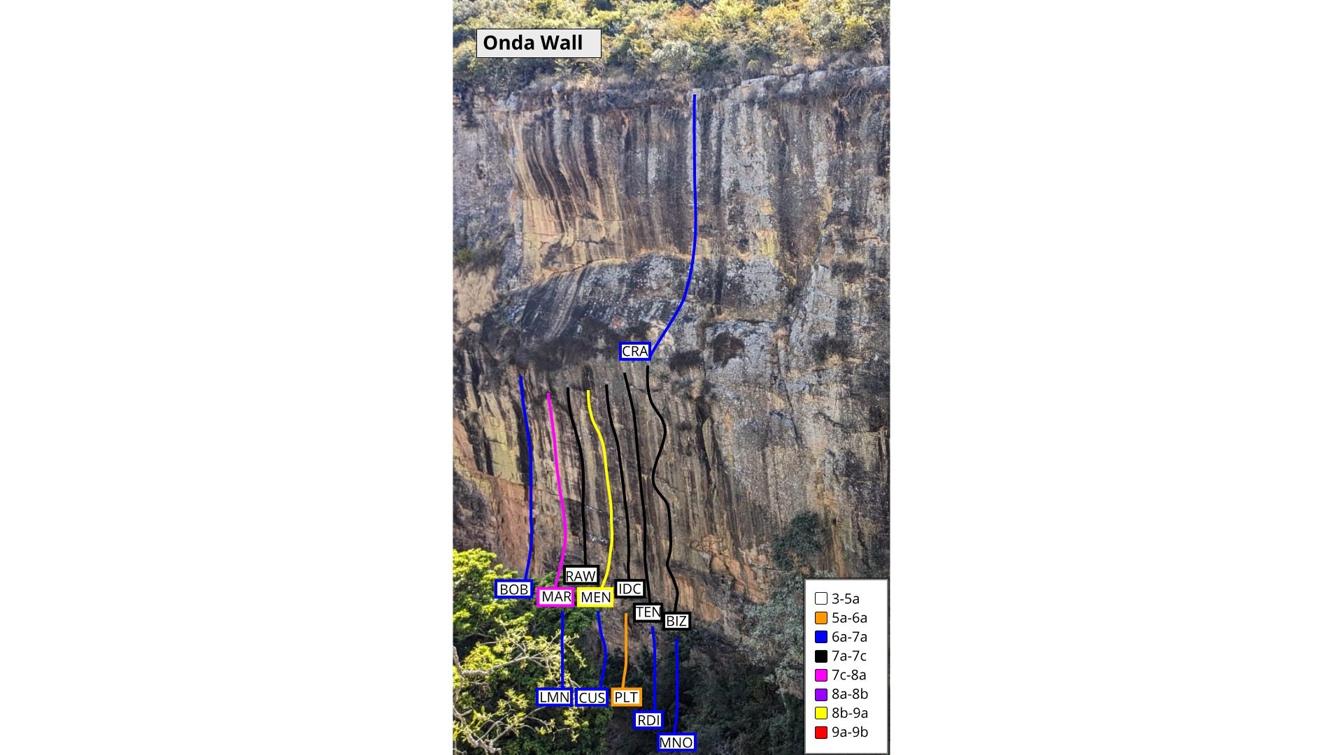 A wall with hard crimpy slab routes