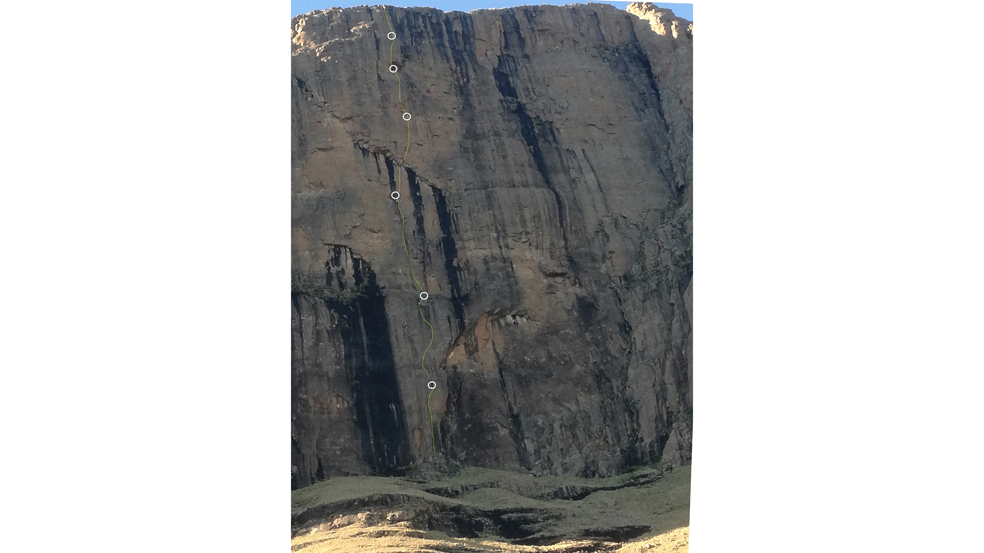Climbing Topo of Surprise Attack, Sentinel Peak, Drakensberg. Curtesy of Andrew Pedley