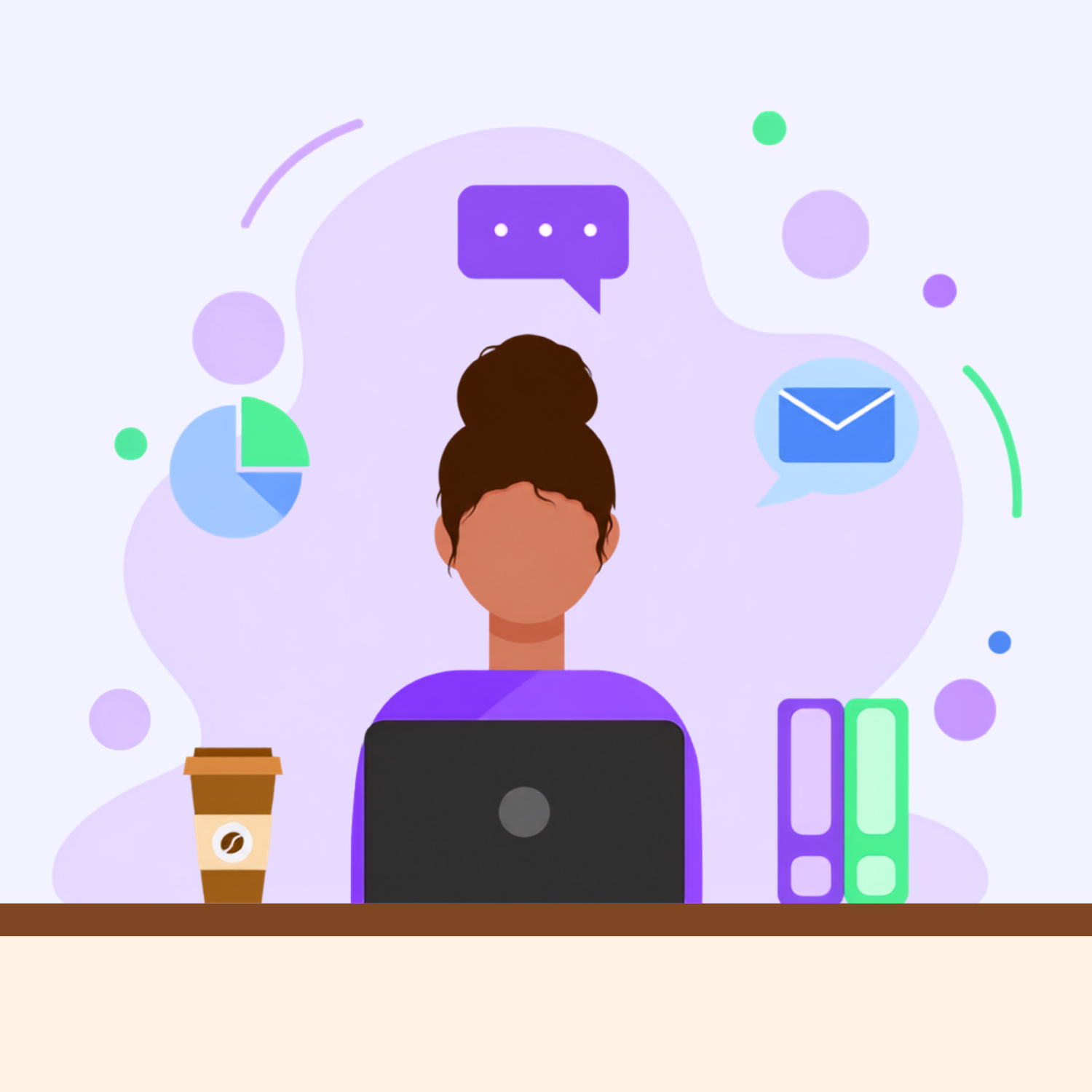 Designer at laptop with task icons swirling around