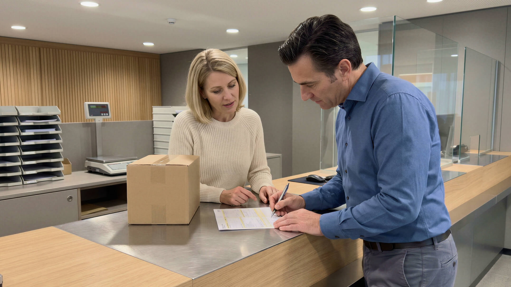 Hand-filled postal form being scanned and pre-filled into digital fields
