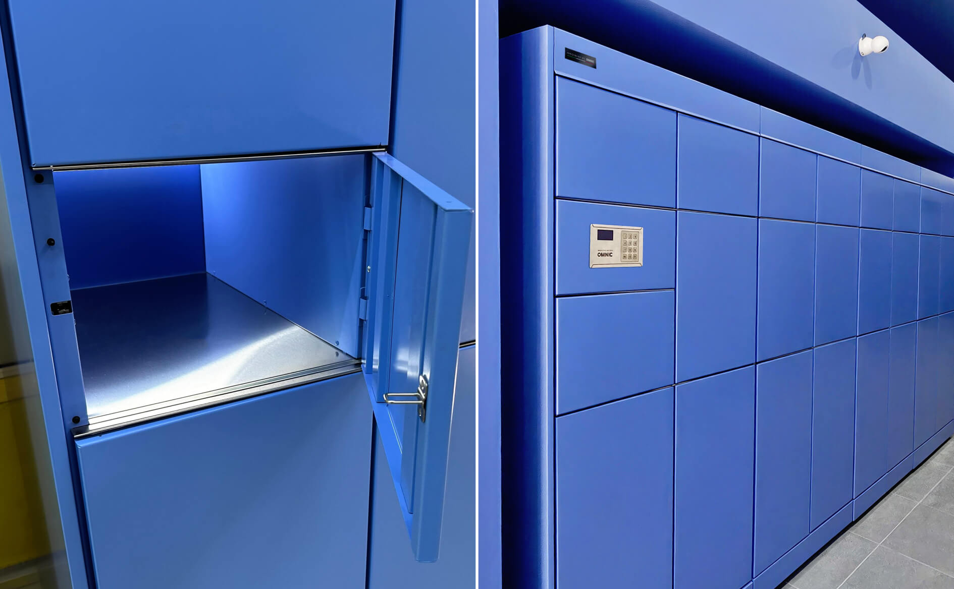 Traveller storing a suitcase in a self-service luggage locker