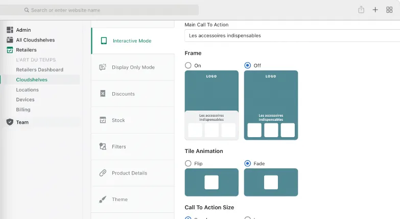 Capture d'écran de l'écran de configuration de Cloudshelf
