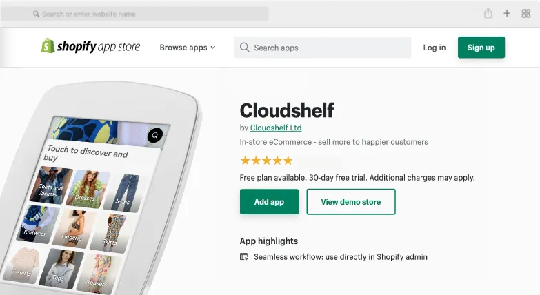 Capture d'écran de l'installation de Cloudshelf