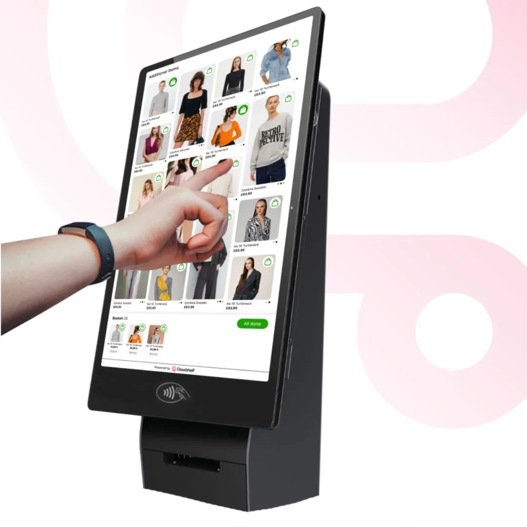 Hand touching products on touch screen device