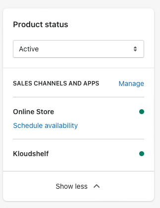 Shopify product availability with the Cloudshelf sales channel selected