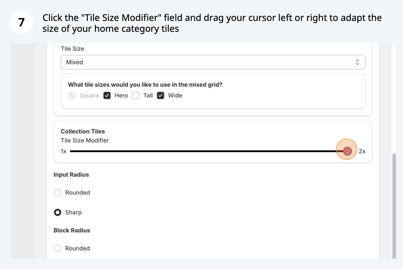Modify the size of category tiles (screenshot 2 of 2)