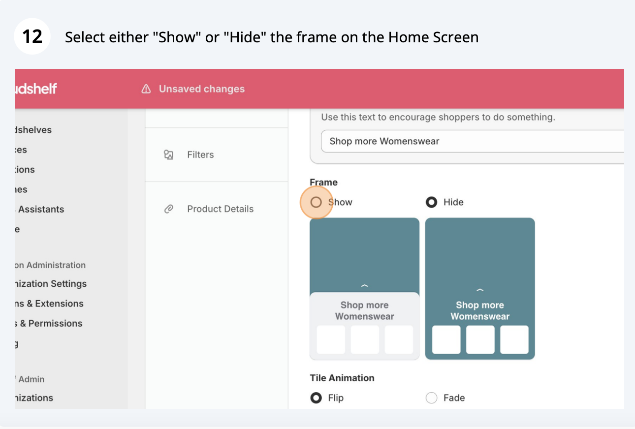 Hide or show the home screen frame (screenshot 3 of 4)