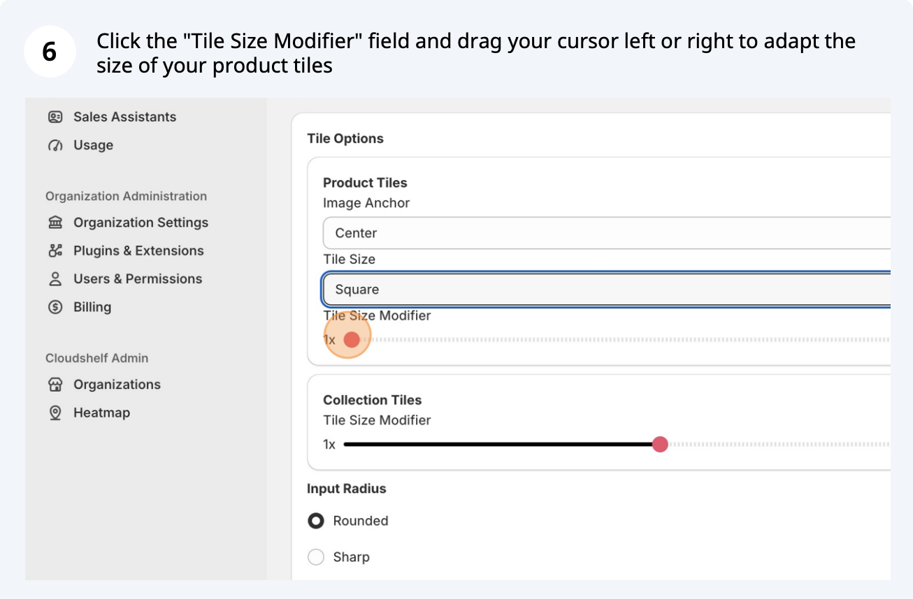 Modify the size of product tiles (screenshot 1 of 2)