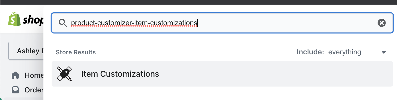 Item Customizations product in Shopify (screenshot 1 of 3)