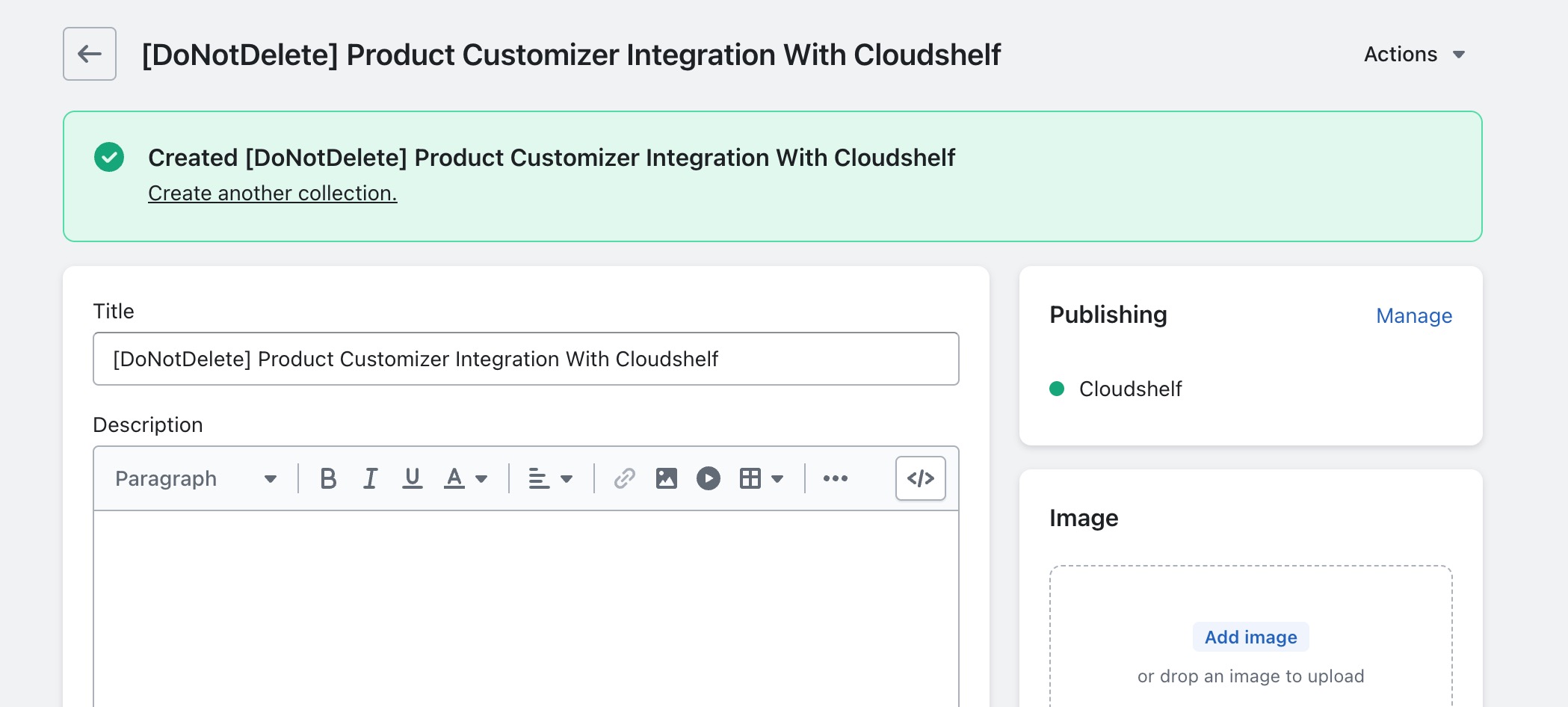 New manual collection published to Cloudshelf only (screenshot 1 of 2)