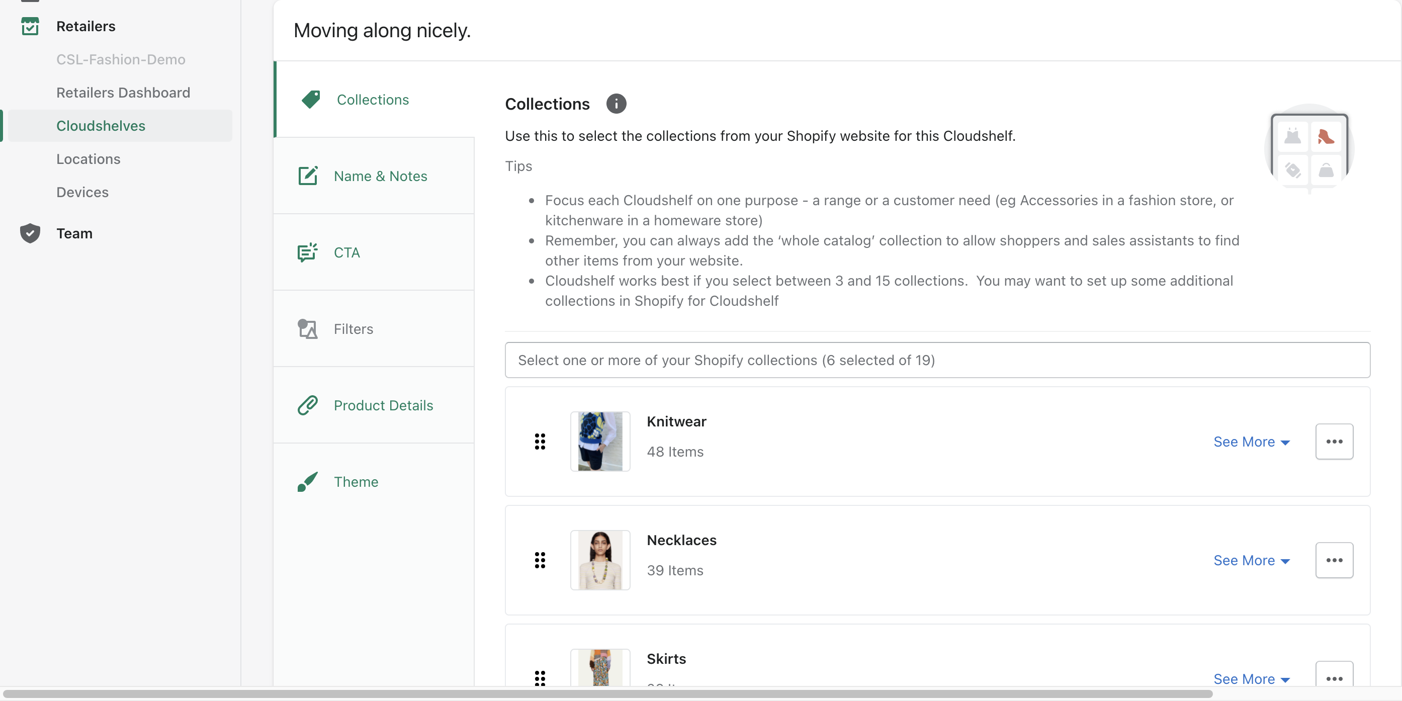 Selecting a new collection in the Cloudshelf app
