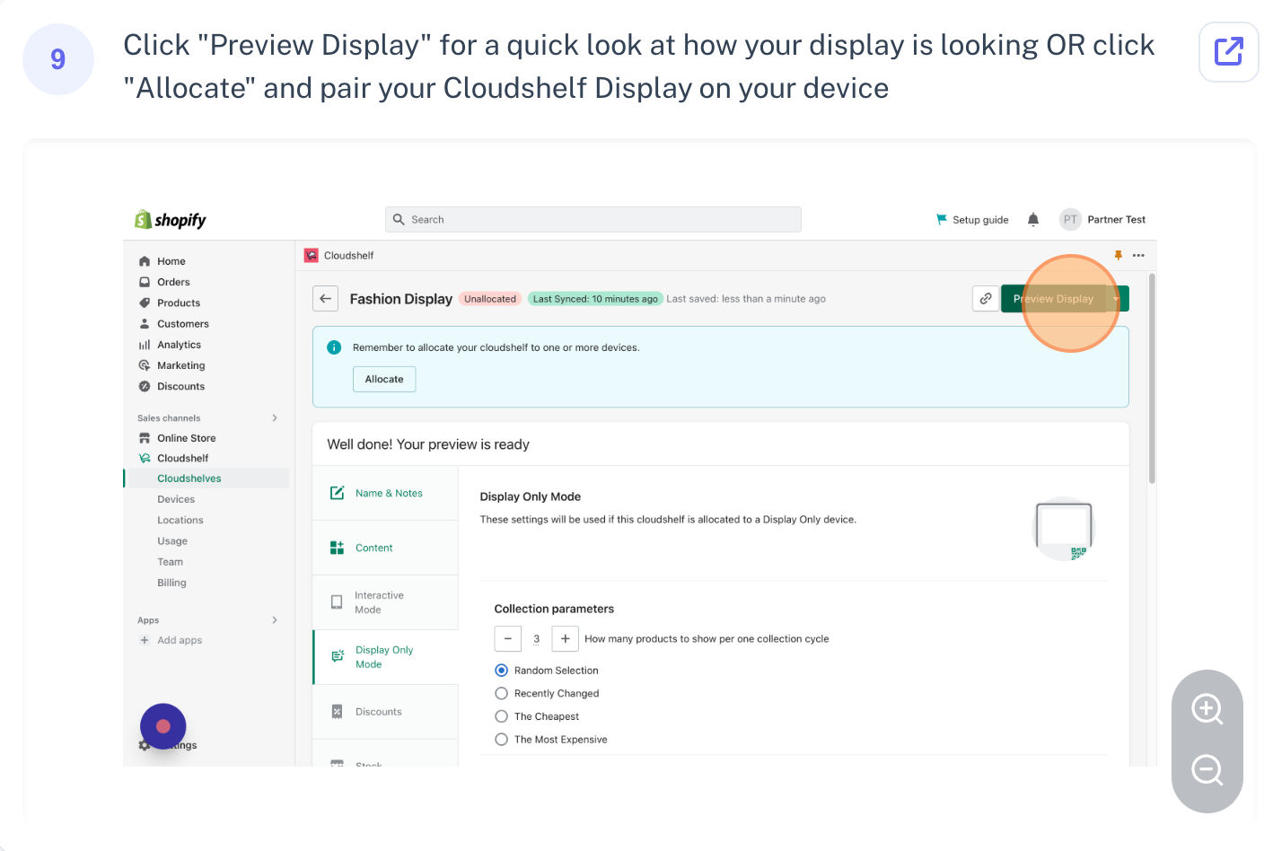 Create a Display mode Cloudshelf, step 9 of 9