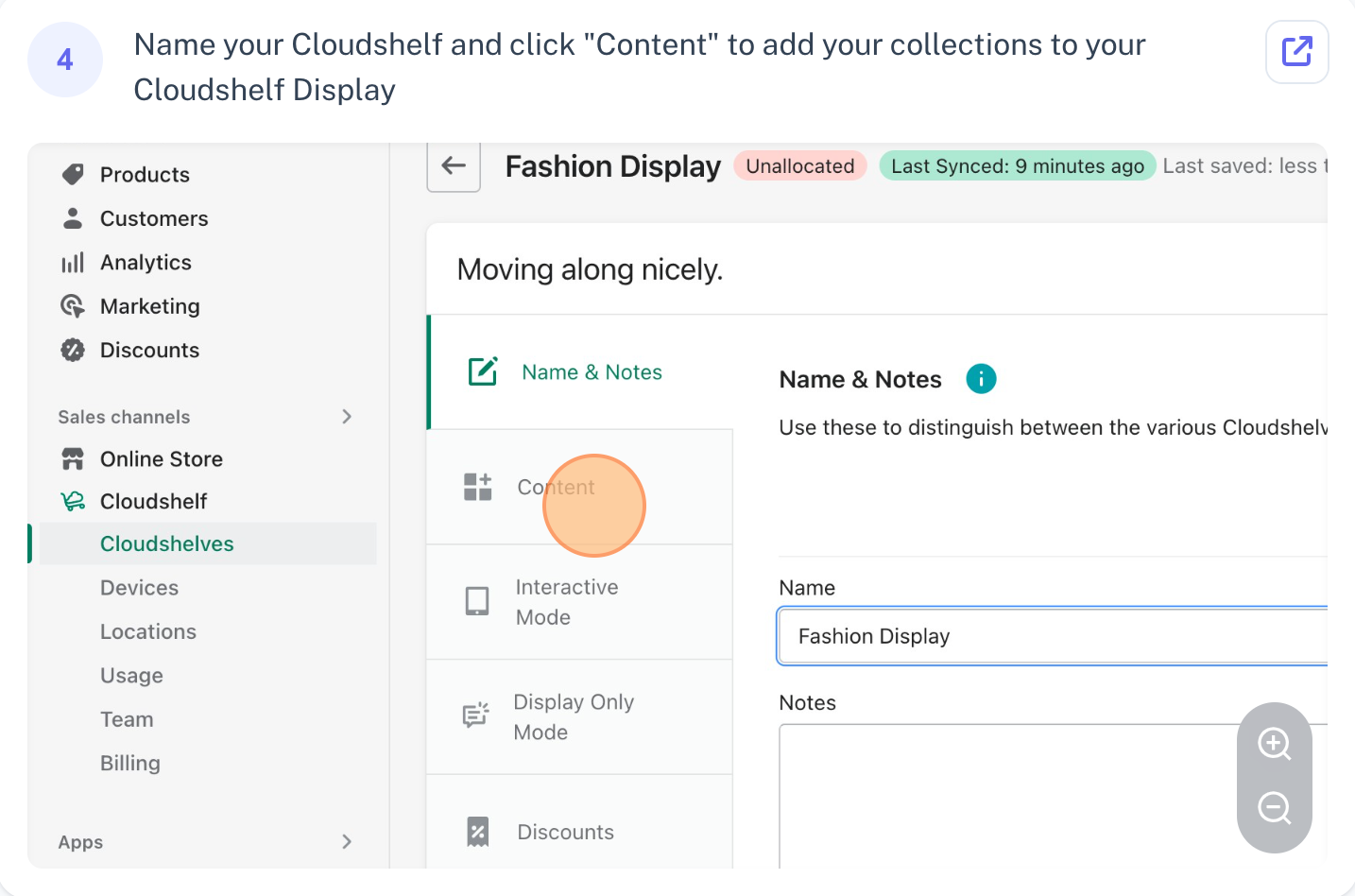Create a Display mode Cloudshelf, step 4 of 9