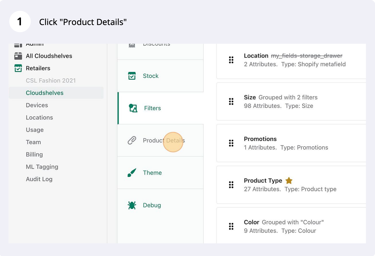 Metafields in product details, step 1 of 9