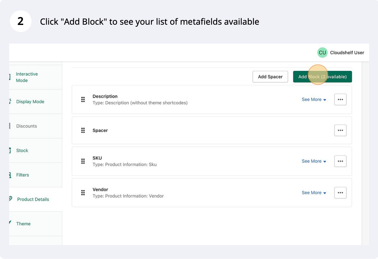 Metafields in product details, step 2 of 9
