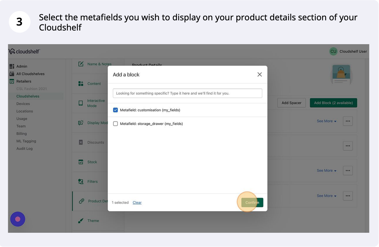 Metafields in product details, step 3 of 9