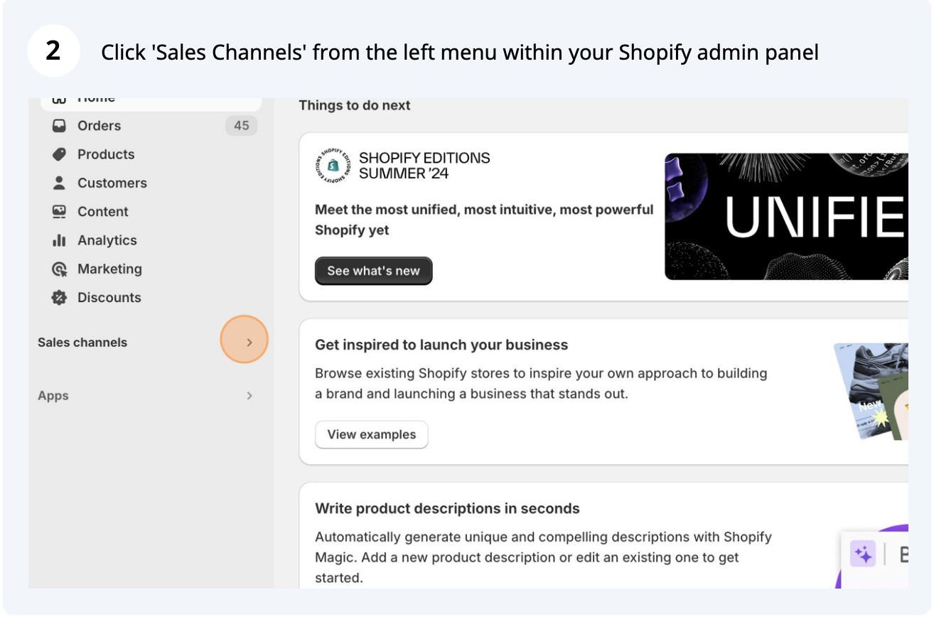 Pin the app in Shopify admin, step 2 of 4