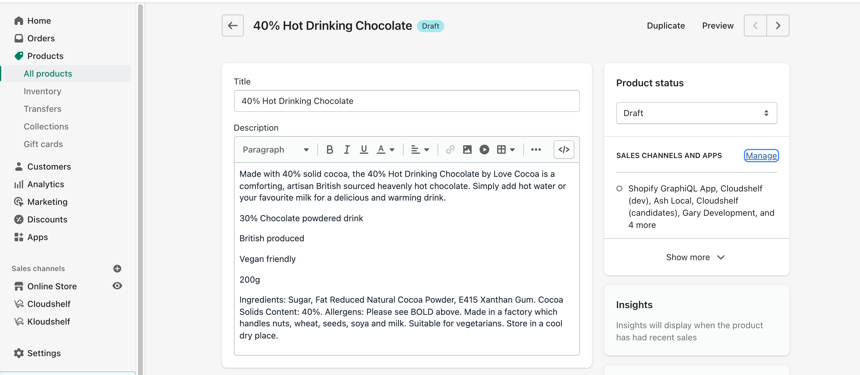 Shopify: manage sales channels and apps for selected products