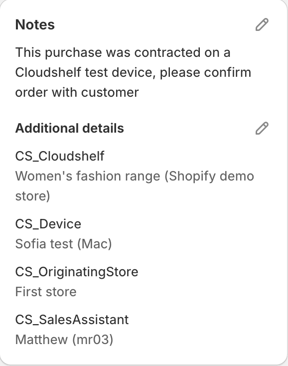 Shopify order showing Cloudshelf attribution fields