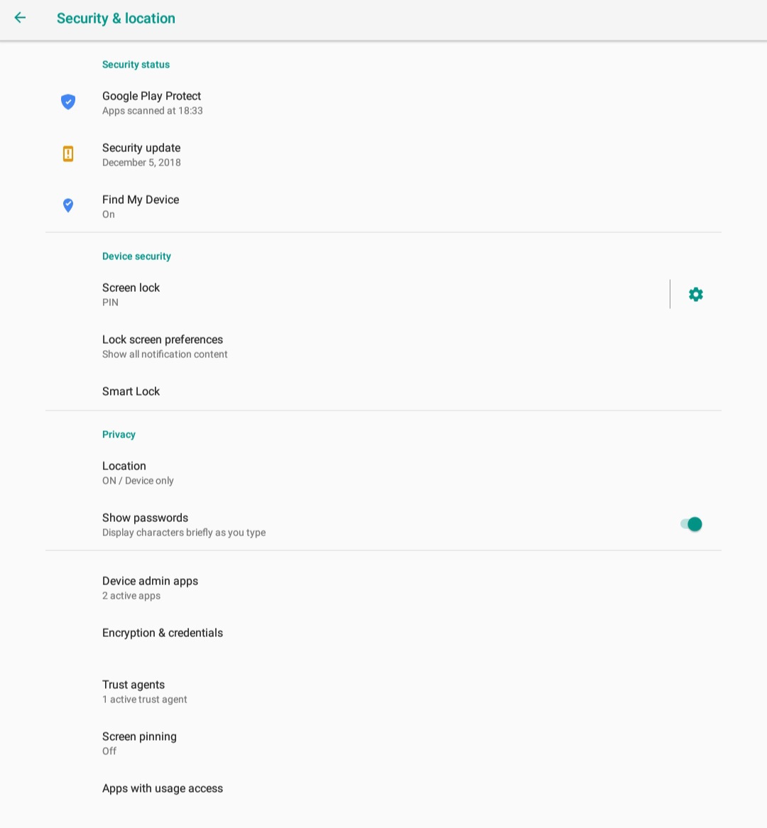 Android screen pinning setting (screenshot 2 of 2)