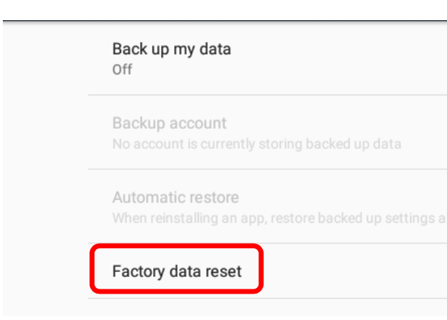 Factory data reset option