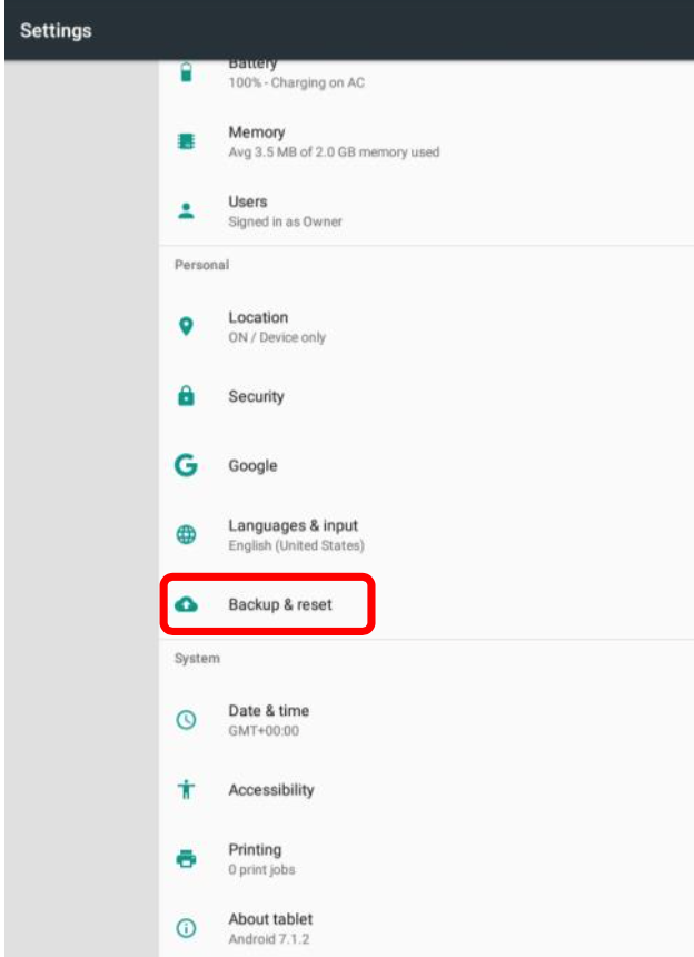 Backup and reset setting