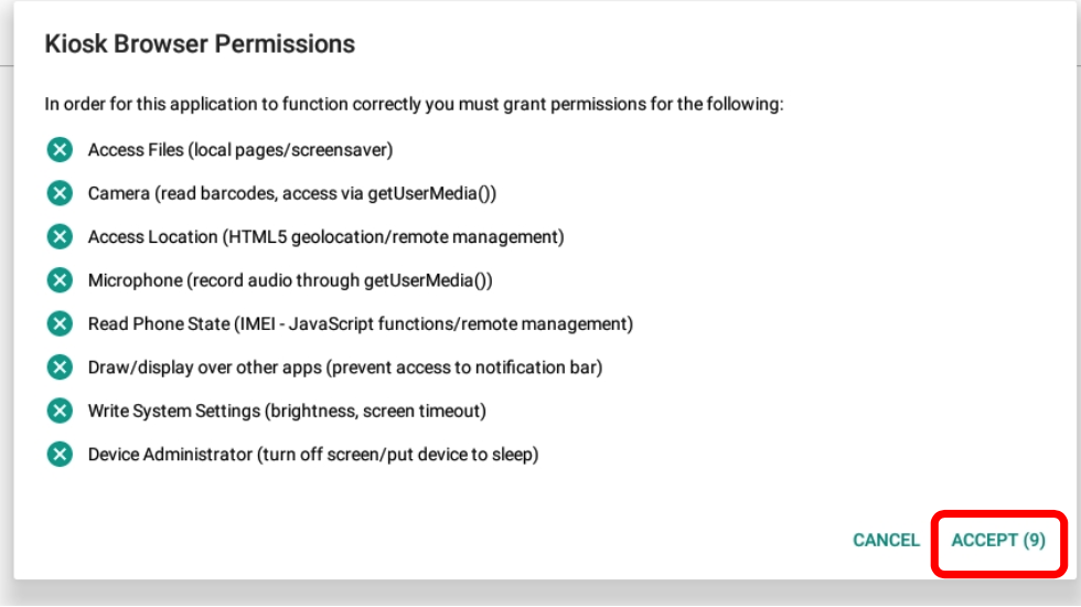 Accepting permissions