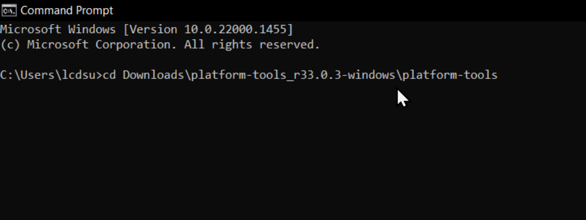 Changing to the platform-tools folder