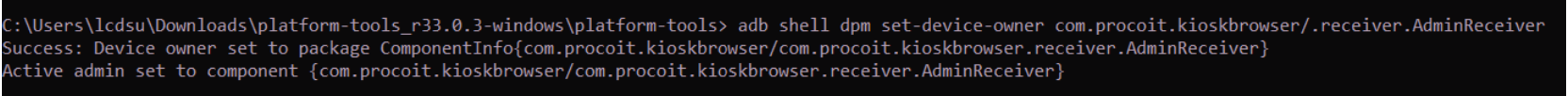 Success message after setting device owner