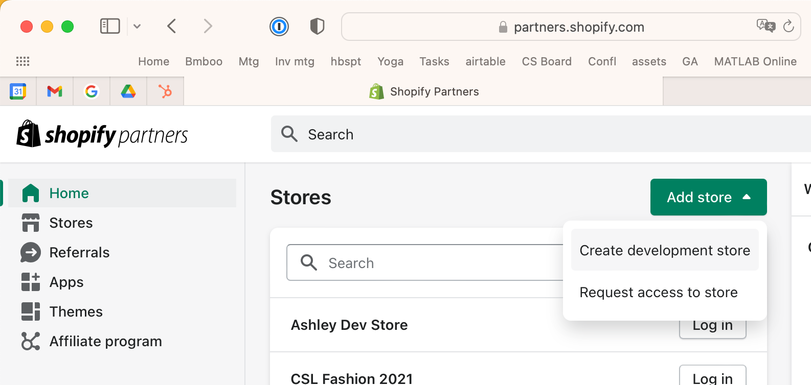Creating a Shopify dev store