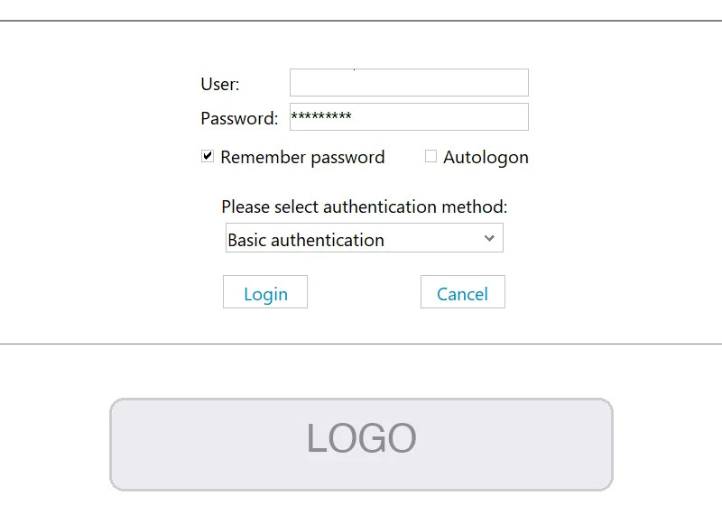 Old sign-in: plain fields, an authentication method dropdown, Login and Cancel with equal weight
