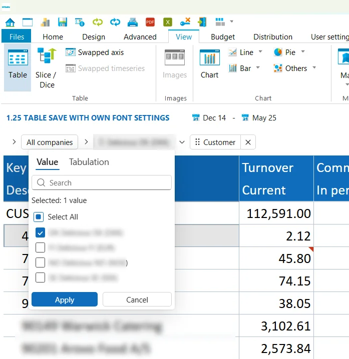 New path picker with Value and Tabulation tabs, search, selected count and Apply