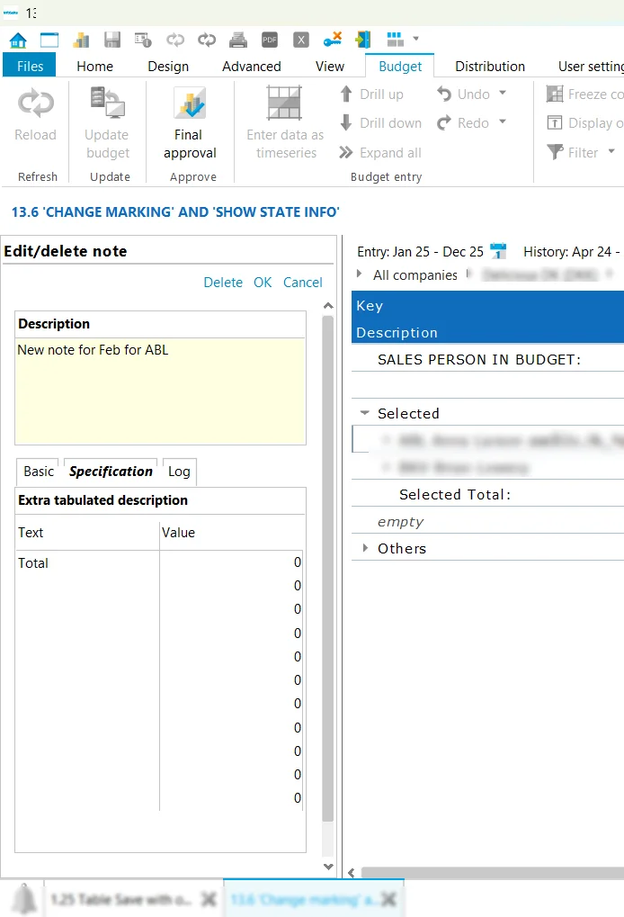 Old note panel: Delete, OK and Cancel as small links at the top and tabs below