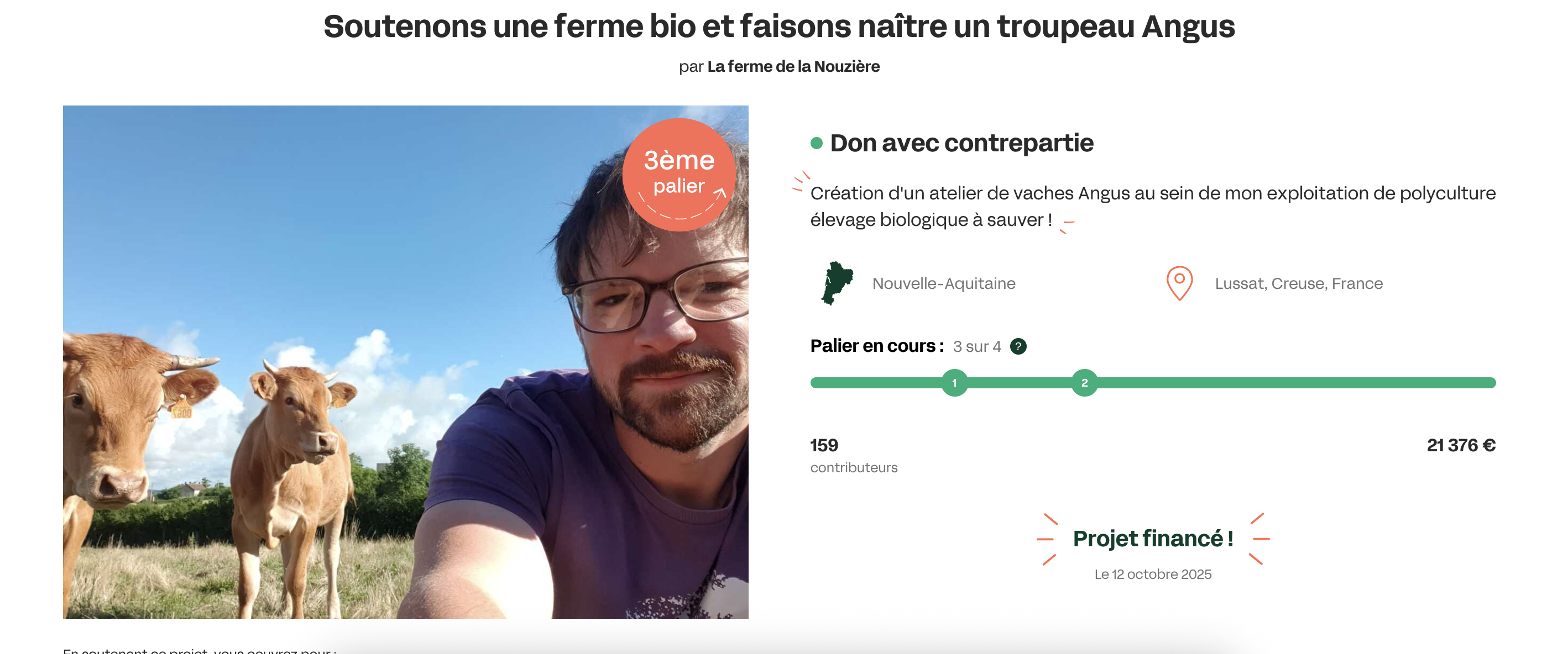 Campagne Miimosa de la Ferme de la Nouzière — création d'un atelier de vaches Angus