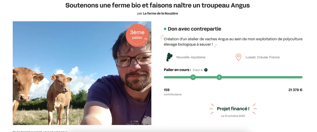 Campagne Miimosa de la Ferme de la Nouzière — création d'un atelier de vaches Angus
