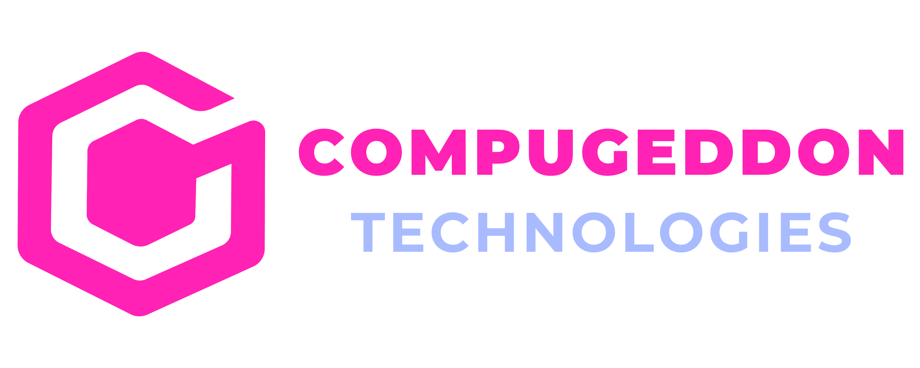 Compugeddon Technologies logo with a magenta hexagonal emblem and bold text.