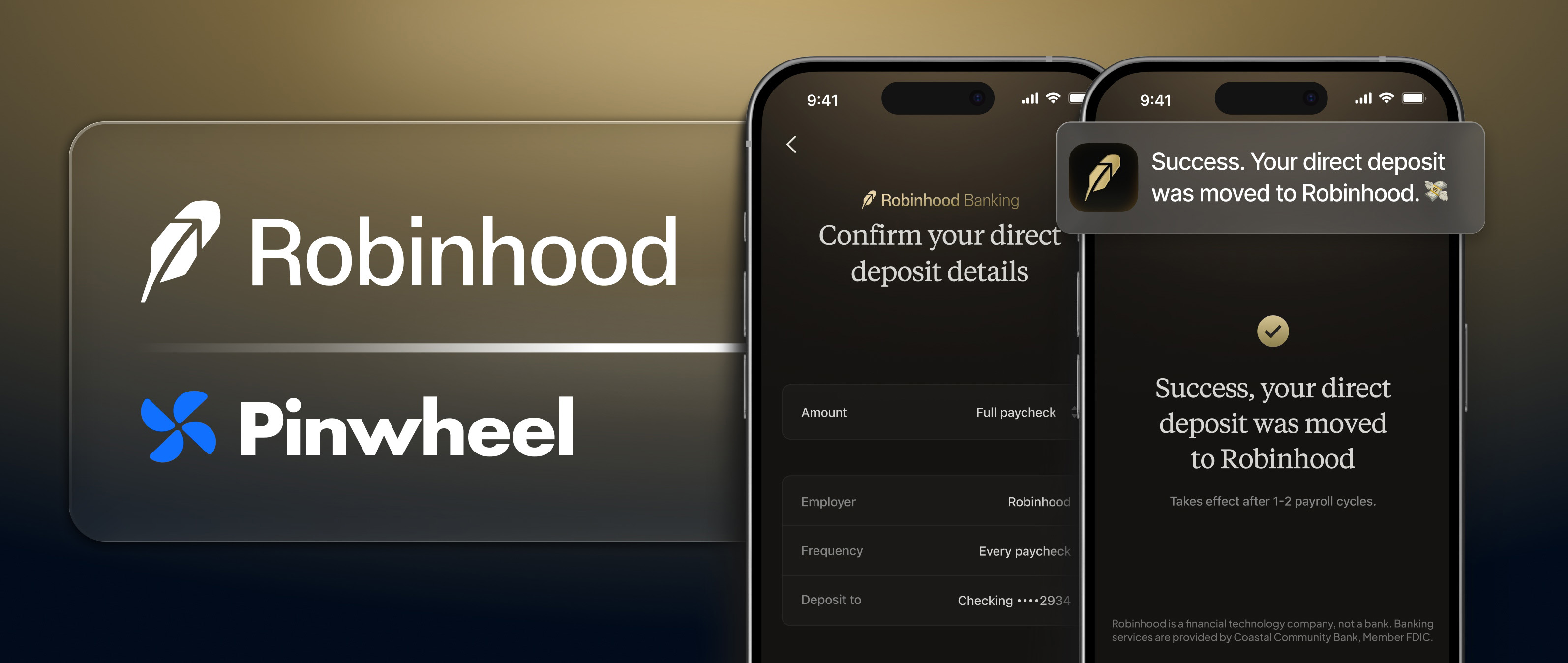 Pinwheel Helping Power Robinhood Banking Deposits