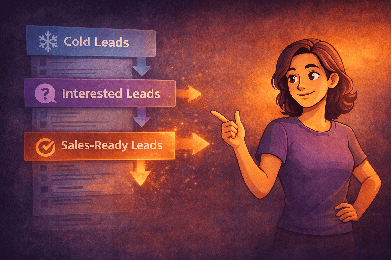 Illustration of a lead funnel showing the transition from cold leads to sales-ready leads, emphasizing lead quality over quantity.