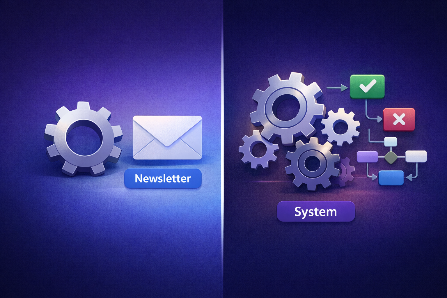 The illustration shows a simplified email marketing structure with clear cancellation and exclusion paths, which illustrates when a powerful automation tool such as KlickTipp should deliberately not be used.