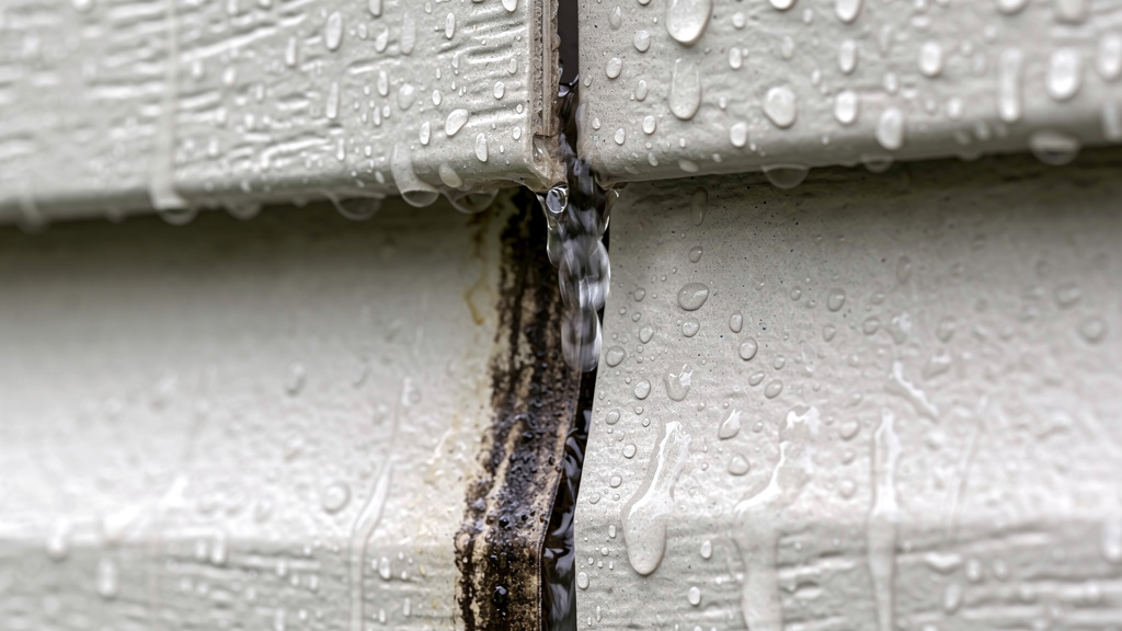 Water penetrating unsealed siding joints causing moisture damage