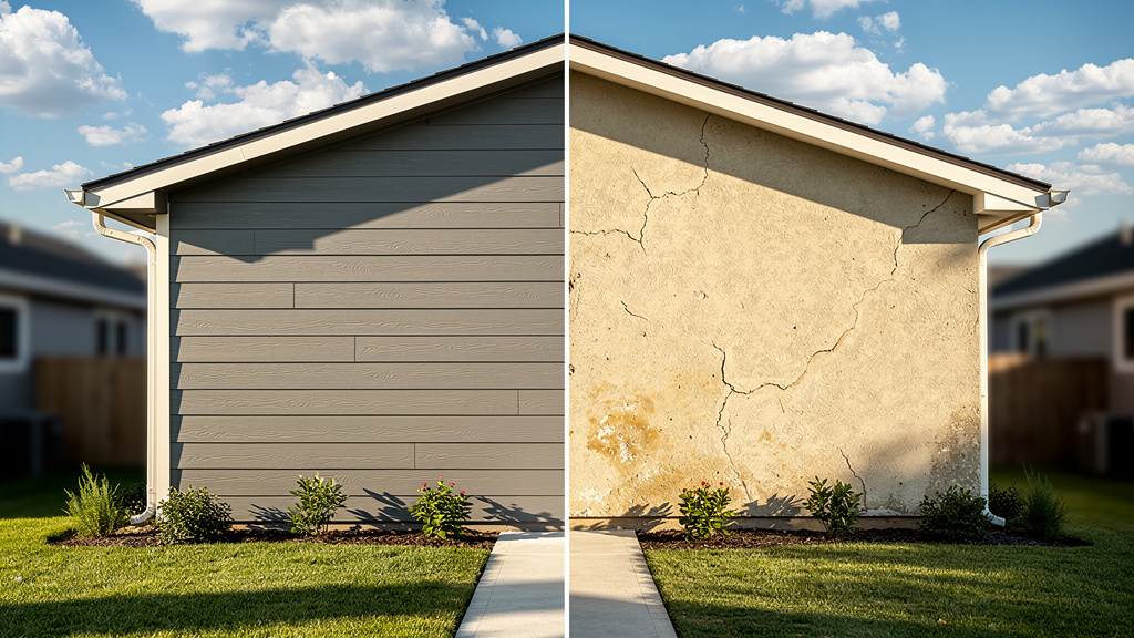 Side-by-side comparison of fiber cement siding and stucco