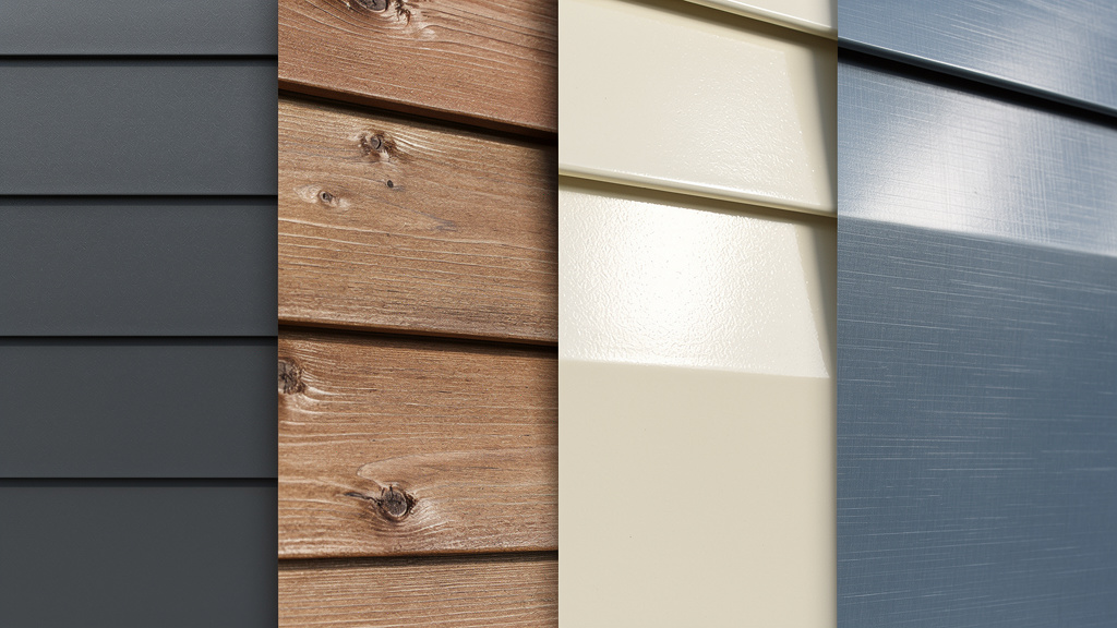 Different siding materials showing texture and color variations