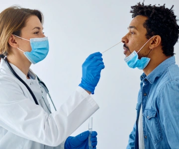 Nasal swab testing for flu, RSV, and COVID-19 in primary care clinic.