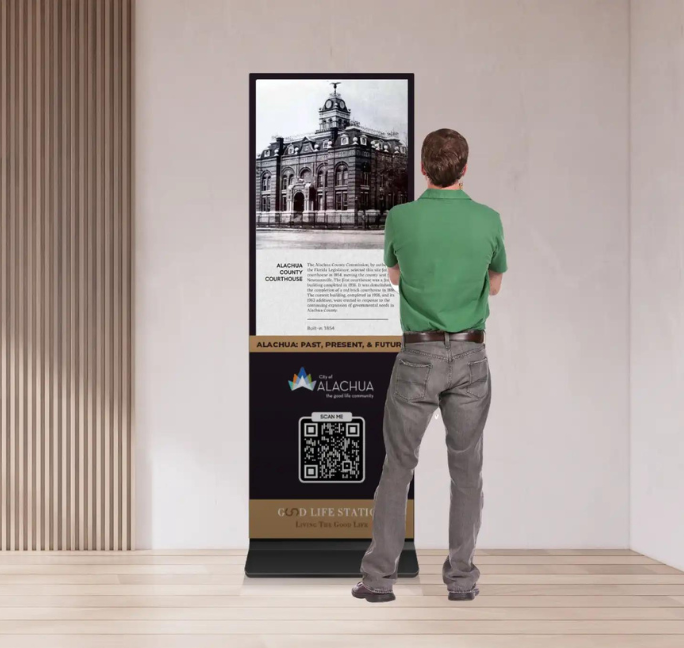 person engaging with Story Station