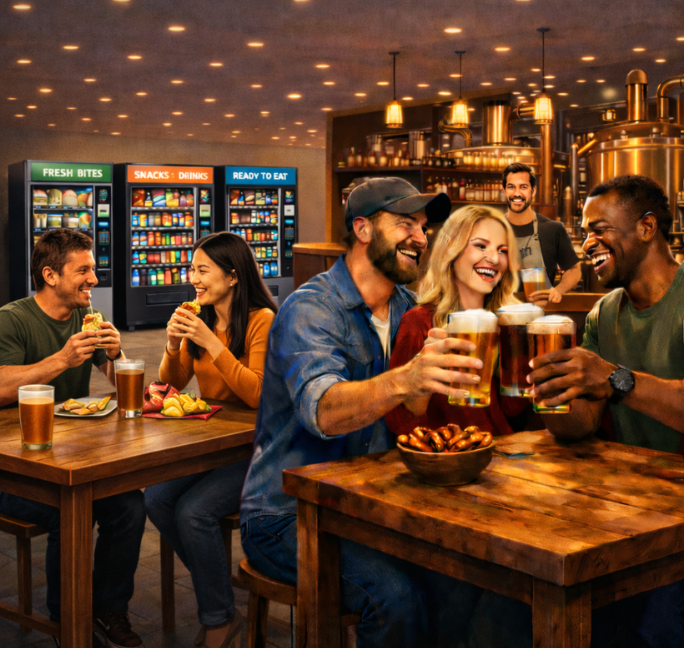 Couple drinking beer at the Market and Brew