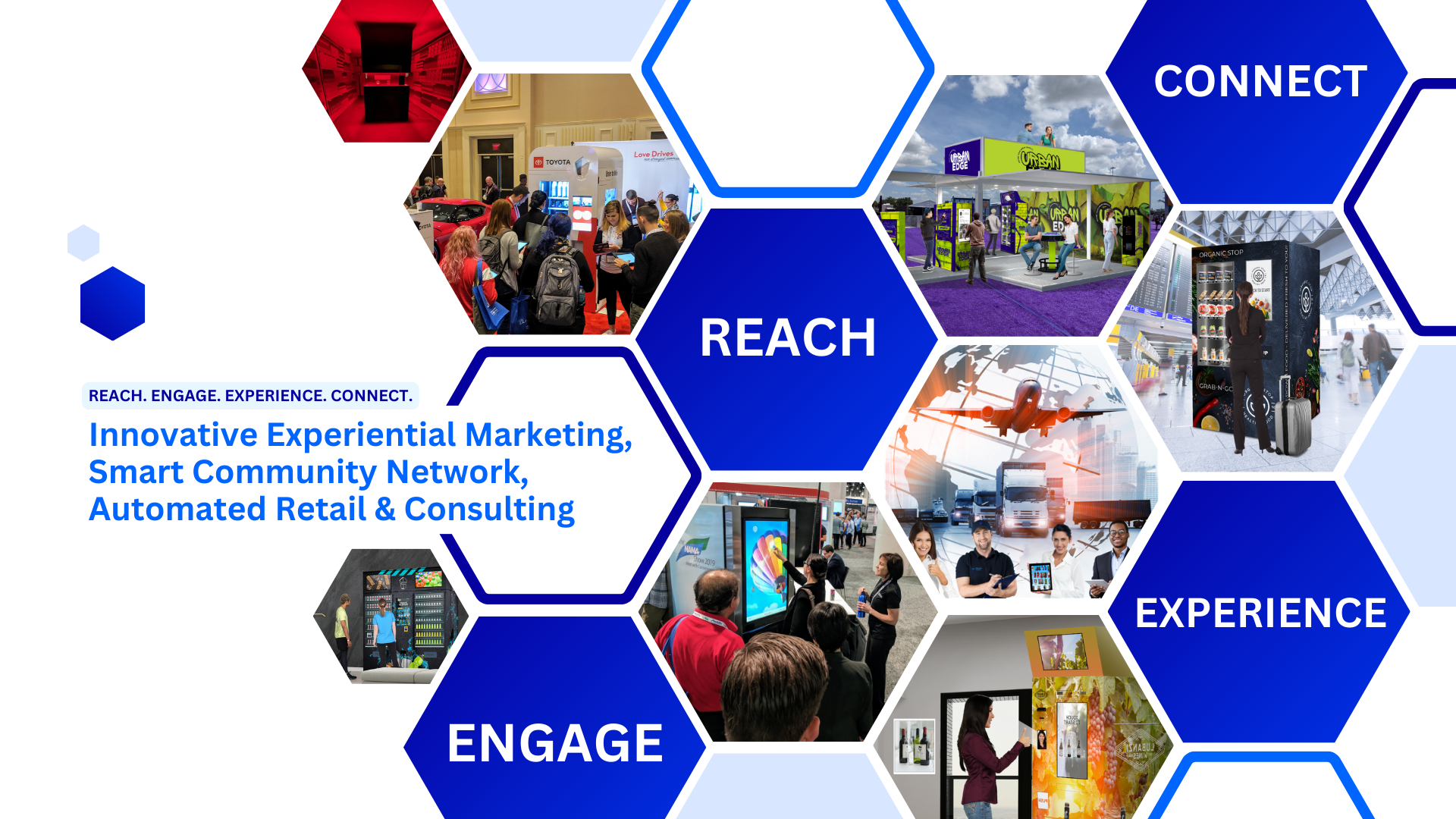 Hexagonal collage illustrating Optimal Station solutions