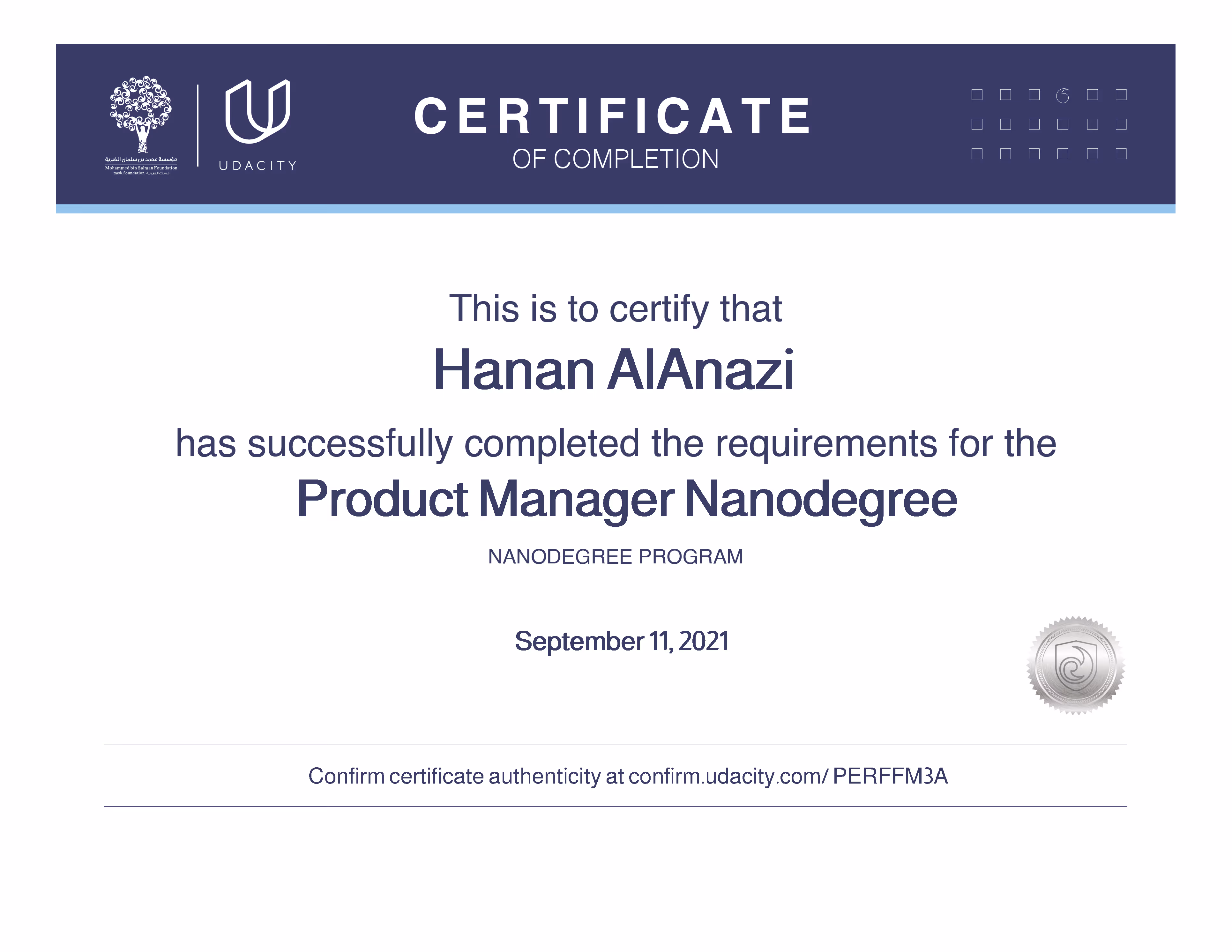 PMND certificate of completion