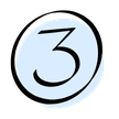 Black number three inside a light blue circle with a sketchy style.