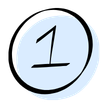 Black number one inside a light blue circle with a shadow.